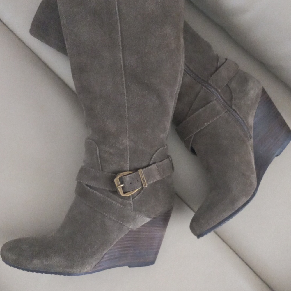 BCBGeneration Olive Suede Wedge Knee-High Boots